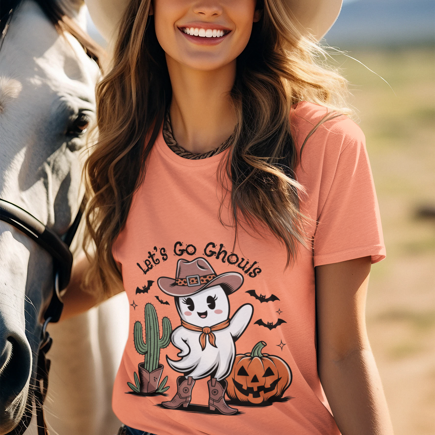 Let’s Go Ghouls Halloween Cowgirl Ghost T-Shirt